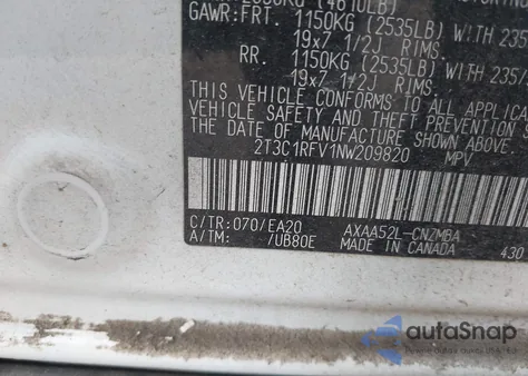 2022 Toyota Rav4 Xle Premium from USA, damaged, VIN 2T3C1RFV1NW209820